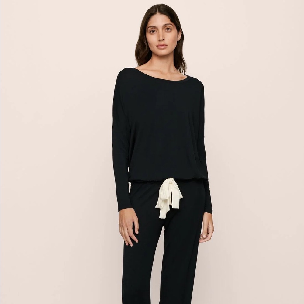 Eberjey Gisele  Pajama Set.  Black with White Piping